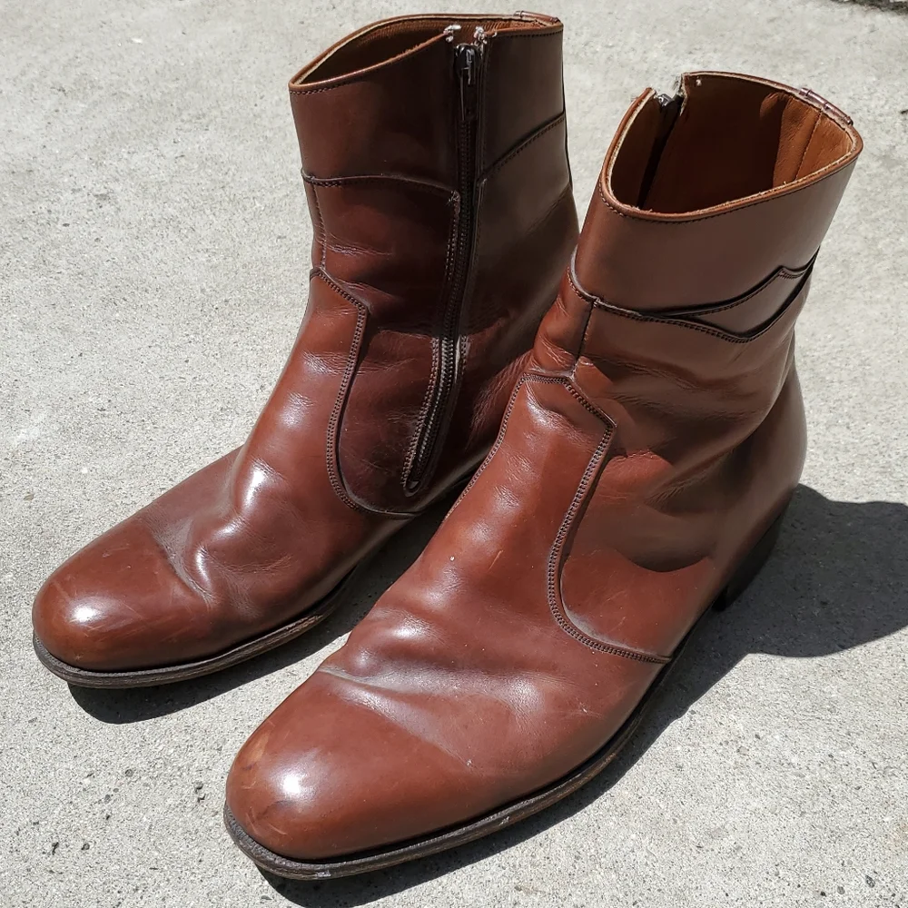 Wright Boots. 11 E. GPWC. Vintage Ankle Zipper Round Toe Boot. Brown Leather.